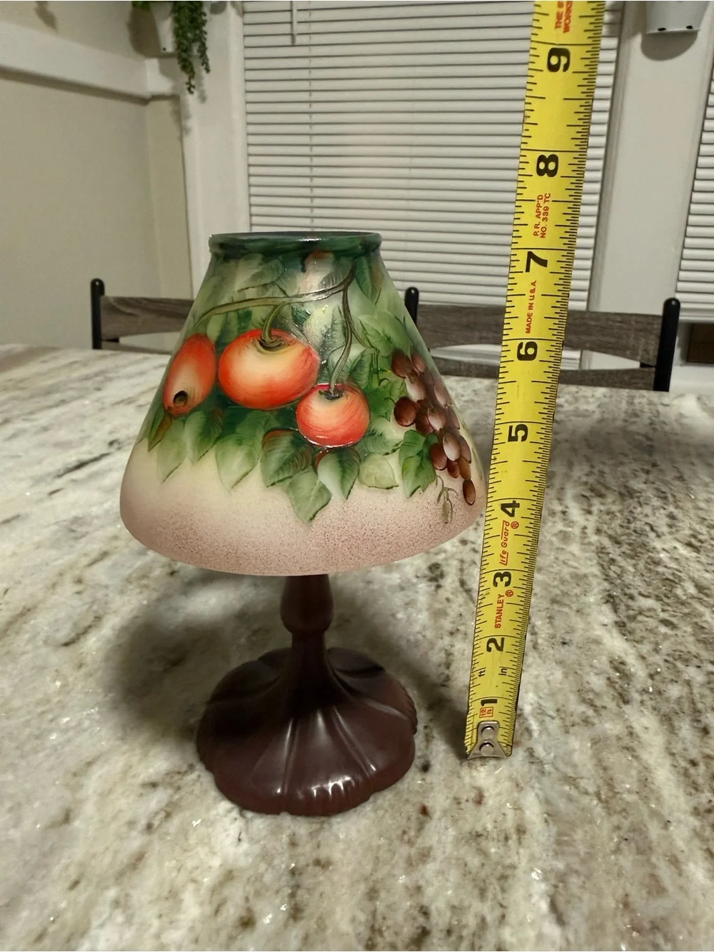 Vintage 7” Fruit & Grape Glass Shade Candle Lamp